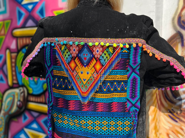 Custom Black Jeans Jacket Colorful