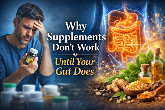 Feature image illustrating poor supplement absorption gut health, showing digestive system function natural herbs supporting nutrient bioavailability.