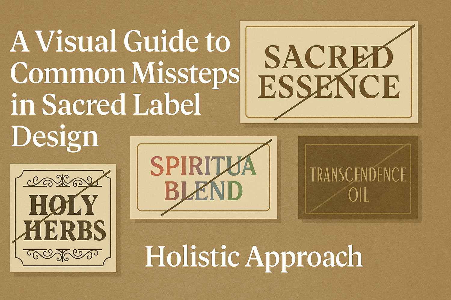 Visual guide for sacred product label design mistakes. Highlights common missteps in spiritual packaging for better brand alignment and authenticity.