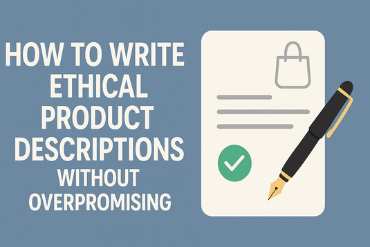 Feature image for blog on writing ethical product descriptions with clarity and honesty, avoiding overpromising in marketing copy.