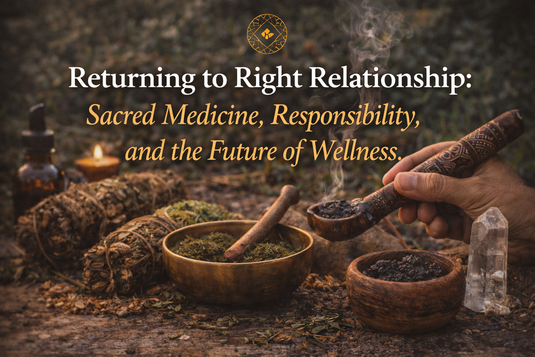 Sacred medicine altar herbs, ceremonial pipe, crystals, ritual tools, symbolizing right relationship, ancestral wisdom, conscious healing practices