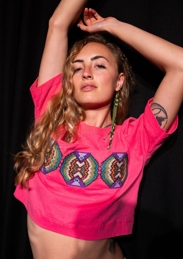 Yawanawa Butterfly Crop Tee – Hot Pink