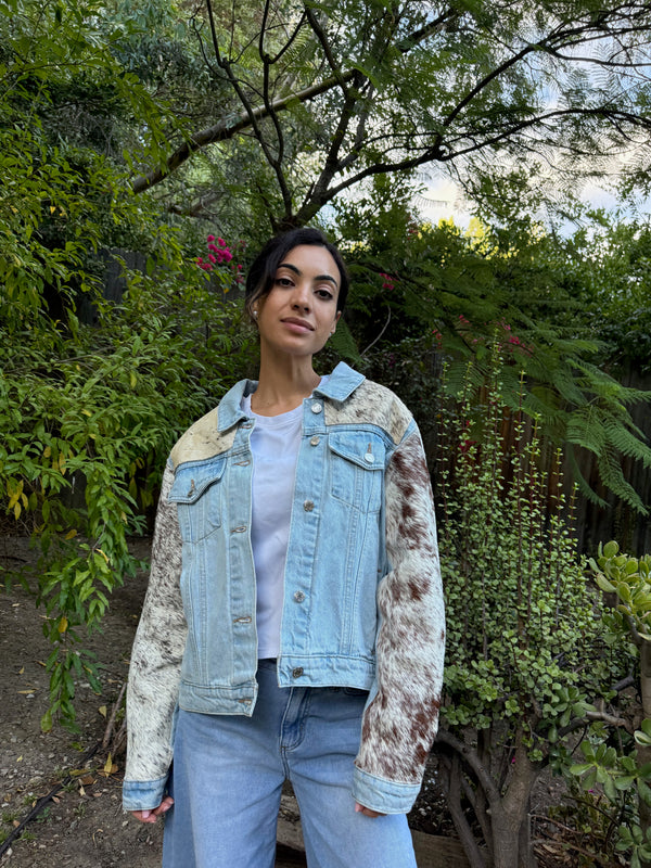 W1SE Cowhide Beaded Fringe Denim Jacket - Golden Spirit