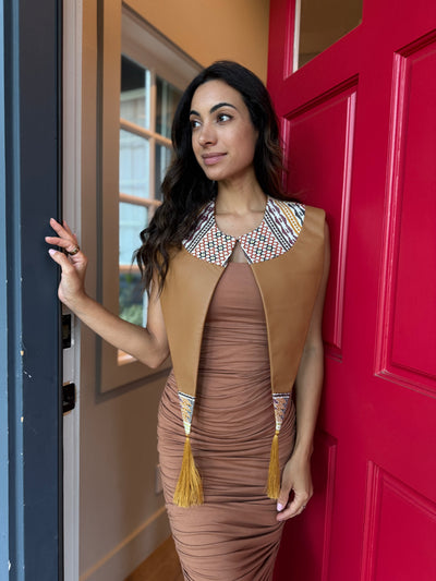 W1SE Heritage Collar – Faux Leather & Handwoven Waist Loom