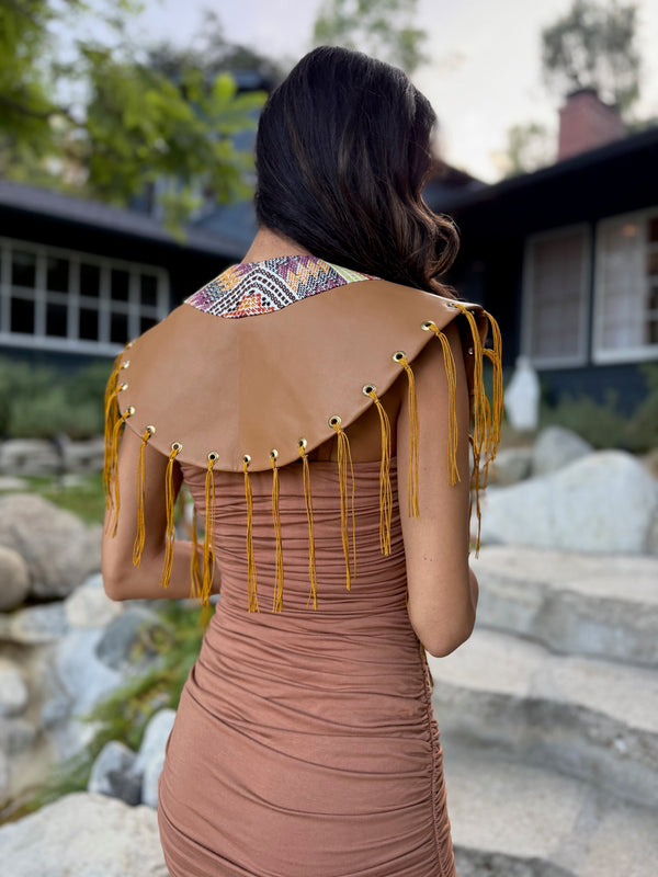 W1SE Ancestral Fringe Collar – Faux Leather & Handwoven Waist Loom