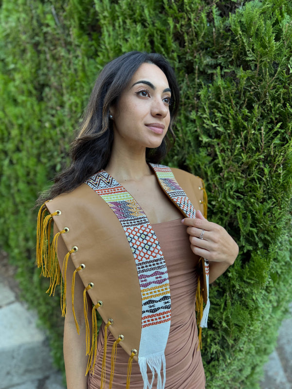 W1SE Ancestral Fringe Collar – Faux Leather & Handwoven Waist Loom