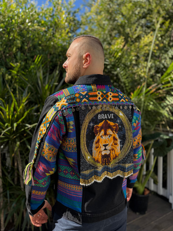 W1SE Lion Brave Jacket — Unisex Handcrafted Denim