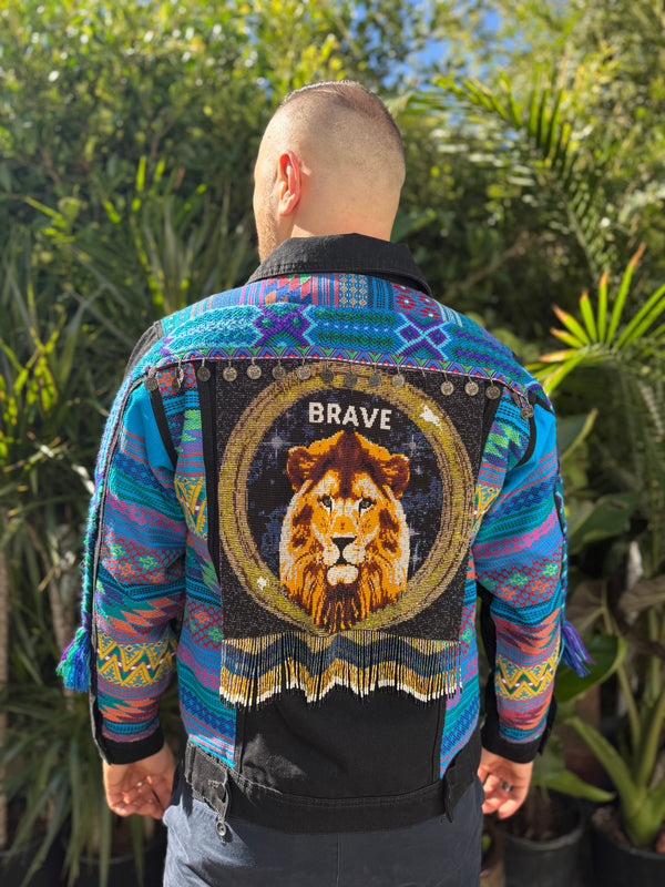 W1SE Lion Brave Jacket — Unisex Handcrafted Denim