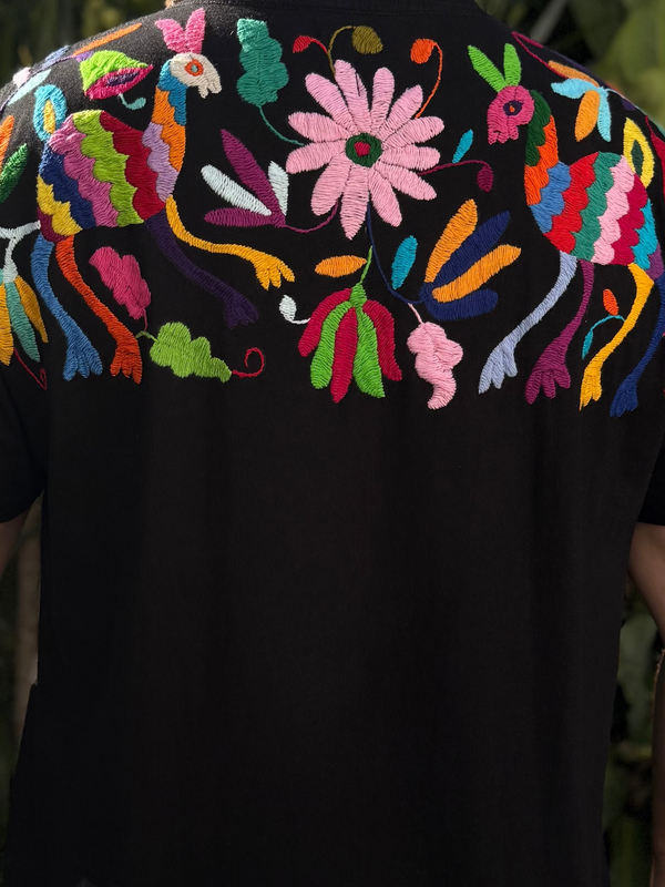 W1SE MAIA Tee – Unisex Black Multicolor Embroidered Arriba T-Shirt