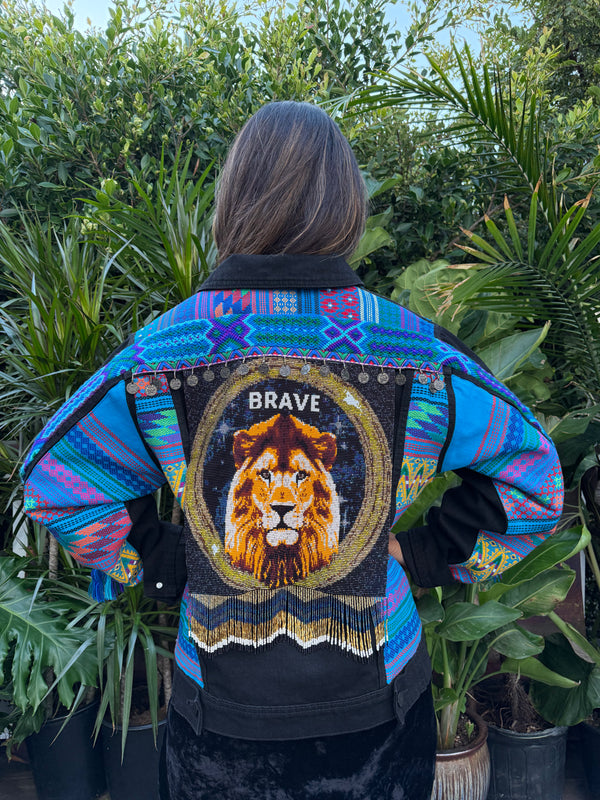 W1SE Lion Brave Jacket — Unisex Handcrafted Denim