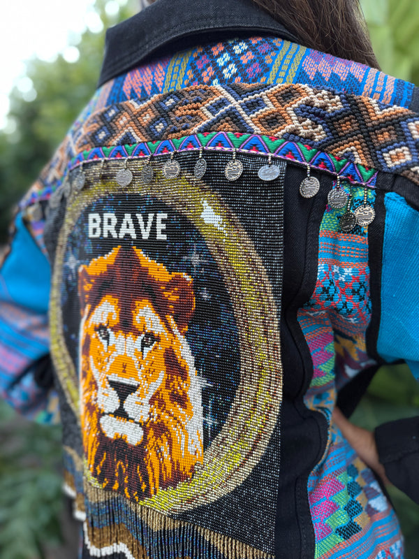 W1SE Lion Brave Jacket — Unisex Handcrafted Denim
