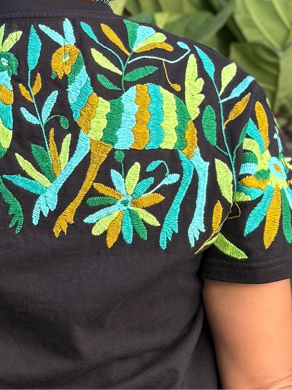 W1SE MAIA Tee – Unisex Black Multicolor Embroidered ArribaT-Shirt