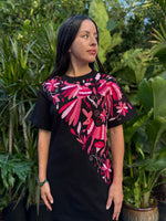 W1SE MAIA Tee – Unisex Black & Pink Embroidered Cruzada T-Shirt