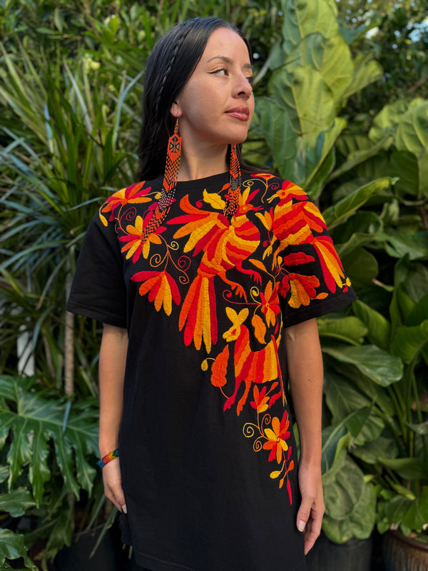 W1SE MAIA Tee – Unisex Black Multicolor Embroidered Cruzada T-Shirt
