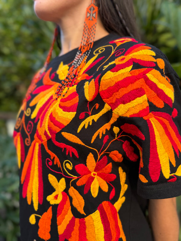 W1SE MAIA Tee – Unisex Black Multicolor Embroidered Cruzada T-Shirt