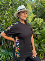 W1SE MAIA Tee – Unisex Black Multicolor Embroidered Classica T-Shirt