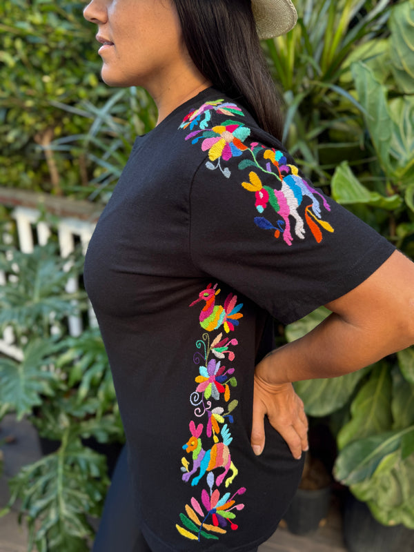 W1SE MAIA Tee – Unisex Black Multicolor Embroidered Classica T-Shirt