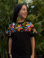 W1SE MAIA Tee – Unisex Black Multicolor Embroidered Arriba T-Shirt