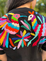 W1SE MAIA Tee – Unisex Black Multicolor Embroidered Arriba T-Shirt