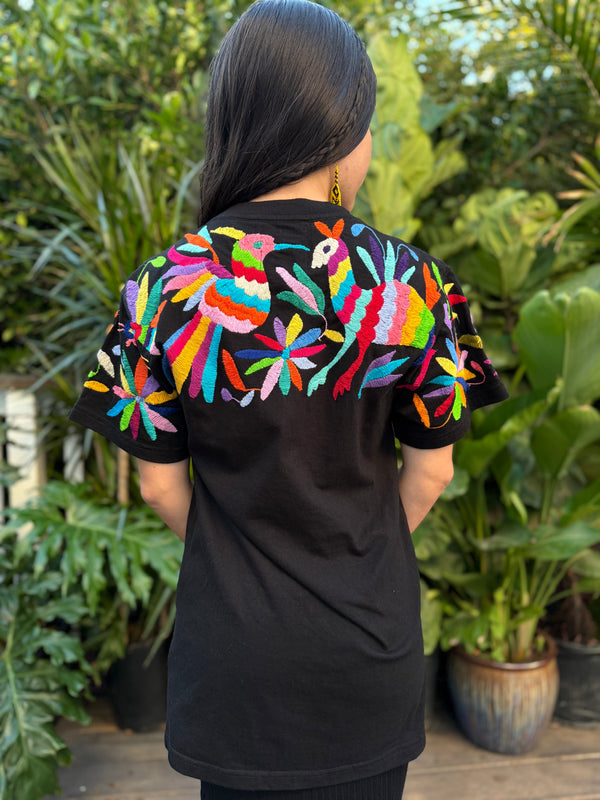 W1SE MAIA Tee – Unisex Black Multicolor Embroidered Arriba T-Shirt