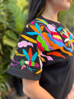 W1SE MAIA Tee – Unisex Black Multicolor Embroidered Arriba T-Shirt