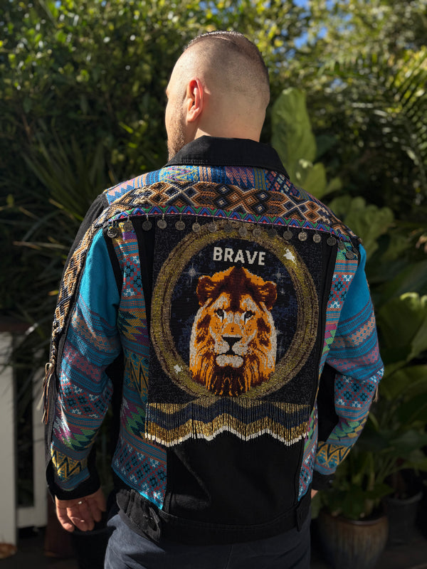 W1SE Lion Brave Jacket — Unisex Handcrafted Denim
