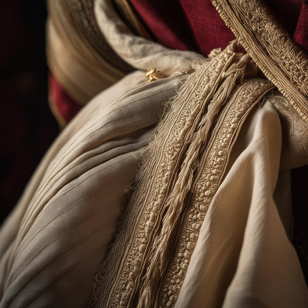 Handwoven sand-toned ceremonial drape, lightweight and flowing, designed for sacred rituals, stillness, and intentional movement.