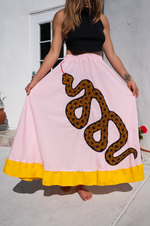 Pink Serpent Skirt – 1-of-1 Hand-Embroidered Tribal Art | W1SE Ceremonial Fashion for Empowered Expression