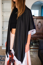 Embroidered Tiger Spirit Shawl – 1-of-1 Black Warrior Wrap | W1SE Ceremonial Power Wear