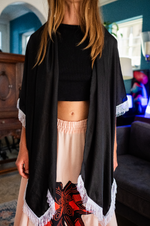 Embroidered Tiger Spirit Shawl – 1-of-1 Black Warrior Wrap | W1SE Ceremonial Power Wear