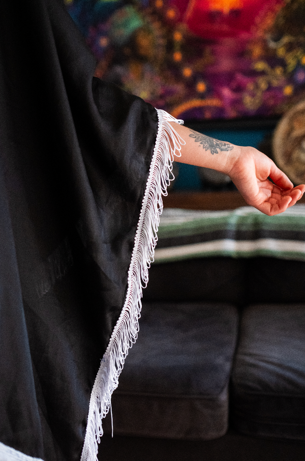 Embroidered Tiger Spirit Shawl – 1-of-1 Black Warrior Wrap | W1SE Ceremonial Power Wear