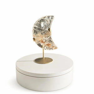 Celestial Clear Quartz Moon on Gold Stand